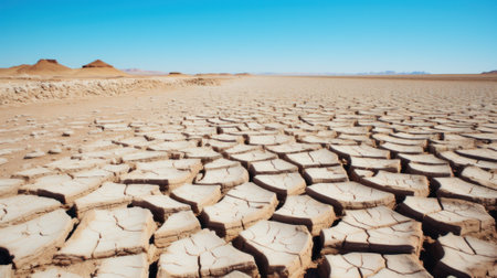 A dry, cracked area in the middle of a desert. Generative AI image.の素材