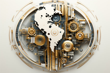 A clock with a map of the world inside of it. Generative AI image.の素材