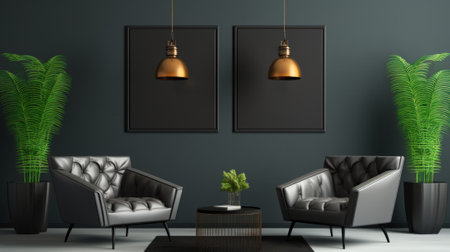 A living room with two chairs and a table. Generative AI image.の素材