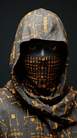 A person wearing a hood and a scarf. Generative AI image.の素材