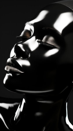 A close up of a womans face with her eyes closed. Generative AI image.の素材