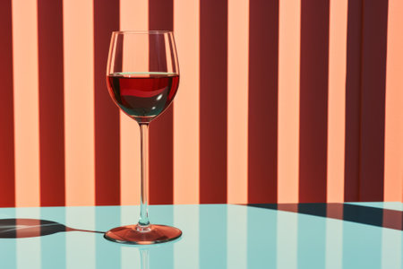 A glass of wine sitting on top of a table. Generative AI image.の素材