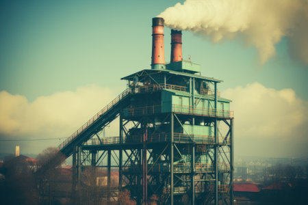 A factory with a lot of smoke coming out of it. Generative AI image.の素材