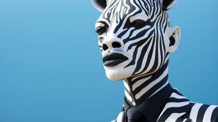 A man with a zebra painted on his face. Generative AI image.の素材