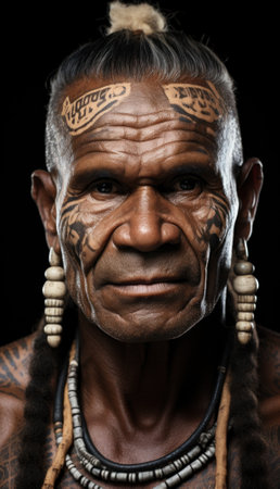 A man with tattoos on his face and neck. Generative AI image.の素材