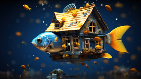 A house with a fish inside of it. Generative AI image.の素材