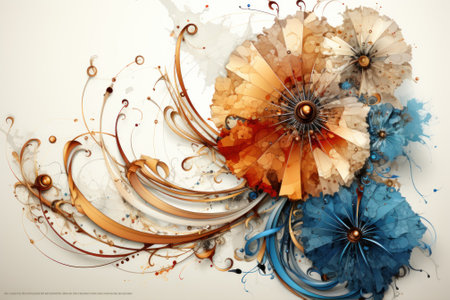A painting of flowers and swirls on a white surface. Generative AI image.の素材