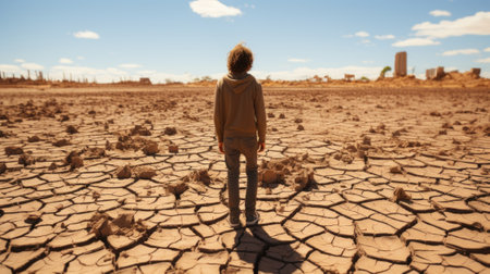 A person standing in the middle of a desert. Generative AI image.の素材