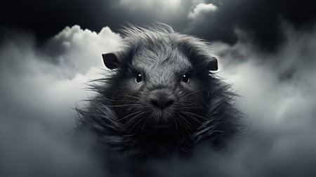 A black and white photo of a guinea. Generative AI image.の素材