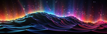 A computer generated image of a colorful mountain. Generative AI image.の素材