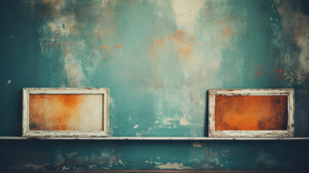 A couple of windows sitting on top of a wall. Generative AI image.の素材