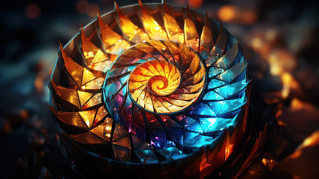 A close up of a candle with a spiral design on it. Generative AI image.の素材
