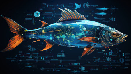 A big fish with a lot of information on it. Generative AI image.の素材