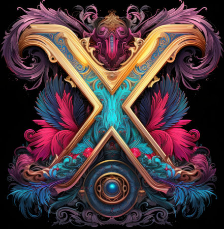 The letter x is surrounded by colorful flowers. Generative AI image.の素材