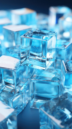 A pile of ice cubes sitting on top of a table. Generative AI image.の素材