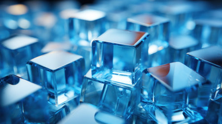 A bunch of glass cubes sitting on top of a table. Generative AI image.の素材