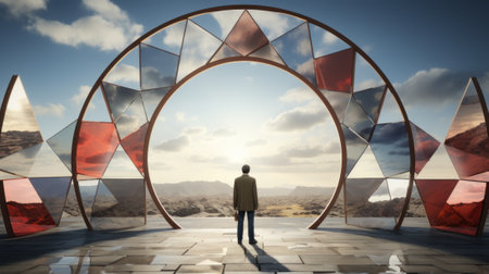 A person standing in front of a large arch. Generative AI image.の素材