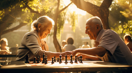 A couple of people playing a game of chess. Generative AI image.の素材