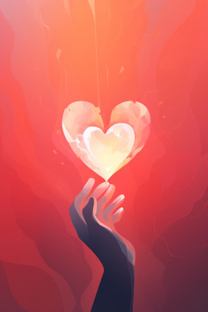 A person holding a heart shaped object in their hand. Generative AI image.の素材