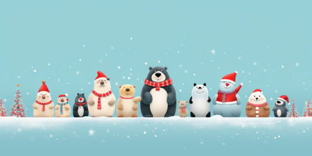 A group of polar bears standing in the snow. Generative AI image.の素材