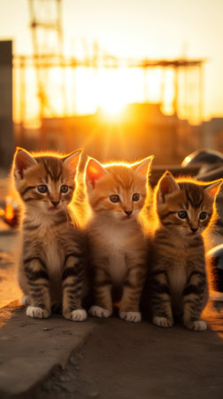 A group of kittens sitting next to each other. Generative AI image.の素材
