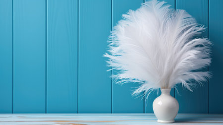 A white vase with a white feather in it. Generative AI image.の素材