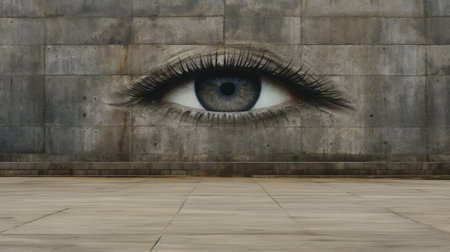 An eye painted on the side of a building. Generative AI image.の素材