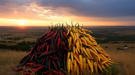 A pile of carrots sitting on top of a field. Generative AI image.の素材