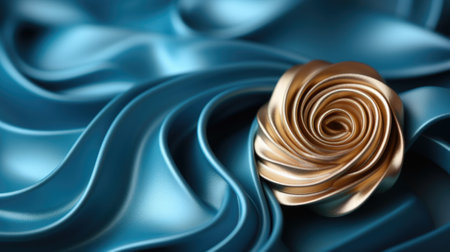 A close up of a rose on a blue fabric. Generative AI image.の素材