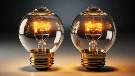 A couple of light bulbs sitting on top of a table. Generative AI image.の素材