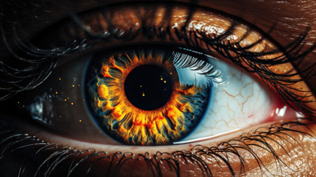 A close up of a persons eye. Generative AI image.の素材