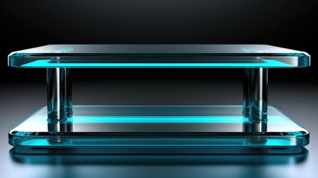 A glass table with a blue light on it. Generative AI image.の素材