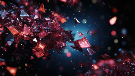 A bunch of red crystals flying through the air. Generative AI image.の素材
