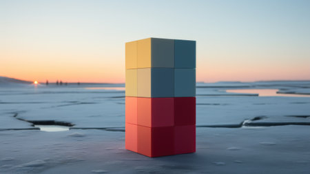 A stack of cubes sitting on top of a beach. Generative AI image.の素材