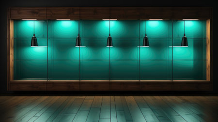 A room with a lot of lights on the wall. Generative AI image.の素材