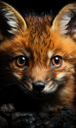 A close up of a red foxs face. Generative AI image.の素材