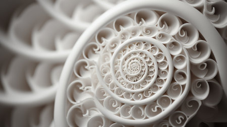 A close up of a spiral design on a plate. Generative AI image.の素材