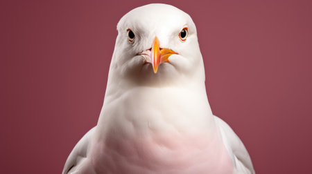 A close up of a seagull with a pink background. Generative AI image.の素材