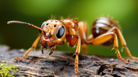 A close up of a bug on a piece of wood. Generative AI image.の素材