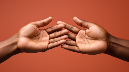 A pair of hands reaching for each other. Generative AI image.の素材