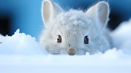 A close up of a small animal in the snow. Generative AI image.の素材