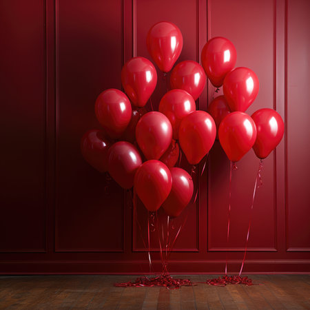 A bunch of red balloons in a room. Generative AI image.の素材
