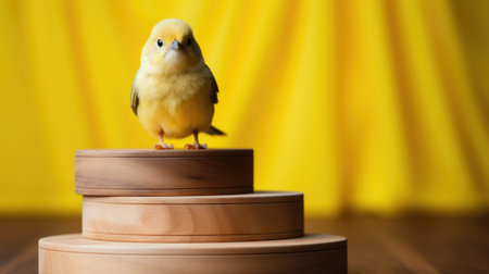 A small yellow bird sitting on top of a stack of wooden boxes. Generative AI image.の素材