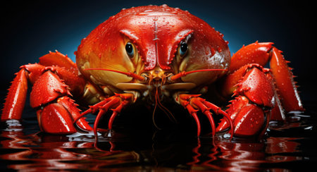 A large red crab sitting on top of a body of water. Generative AI image.の素材