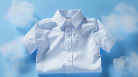 A white shirt on a blue background with clouds. Generative AI image.の素材