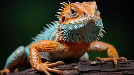 A close up of a lizard on a tree branch. Generative AI image.の素材