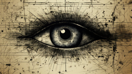 A drawing of an eye on a piece of paper. Generative AI image.の素材