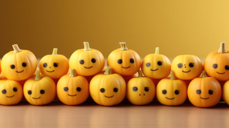 A group of pumpkins with faces painted on them. Generative AI image.の素材