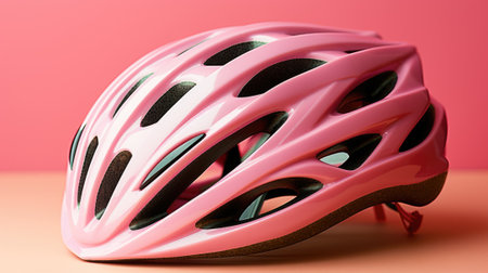 A close up of a helmet on a table. Generative AI image.の素材