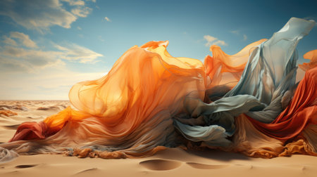 A woman in a colorful dress on a beach. Generative AI image.の素材
